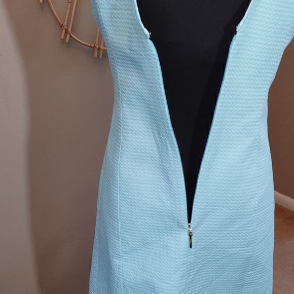 Lilly Pulitzer Gold Metallic Lace Breakwater Blue Jacquard Largo Shift Dres Sz 2 - Picture 12 of 14